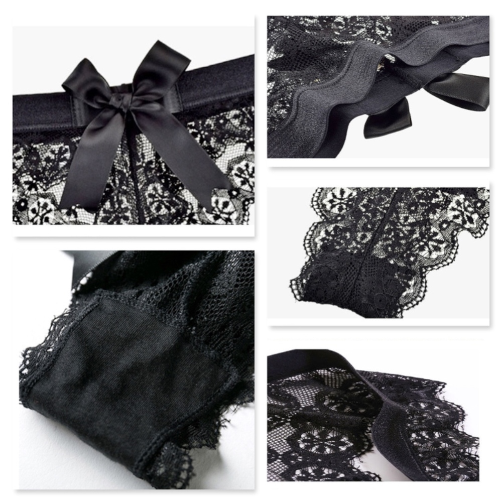Bow Detail Lace Low Rise Thongs Black or White - Picture 15 of 16